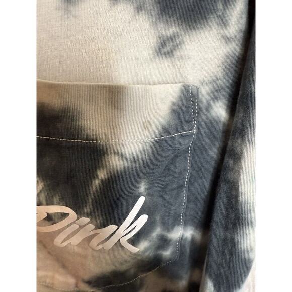 Pink Victoria's Secret Tie Dye Shirt Women's XS Long Sleeve Tee Black Blue Crew - Picture 7 of 8